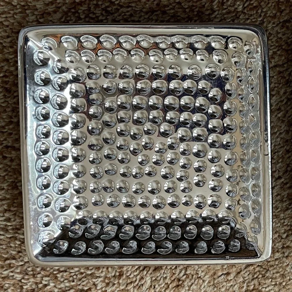 2 Square Silver dimpled candle holder